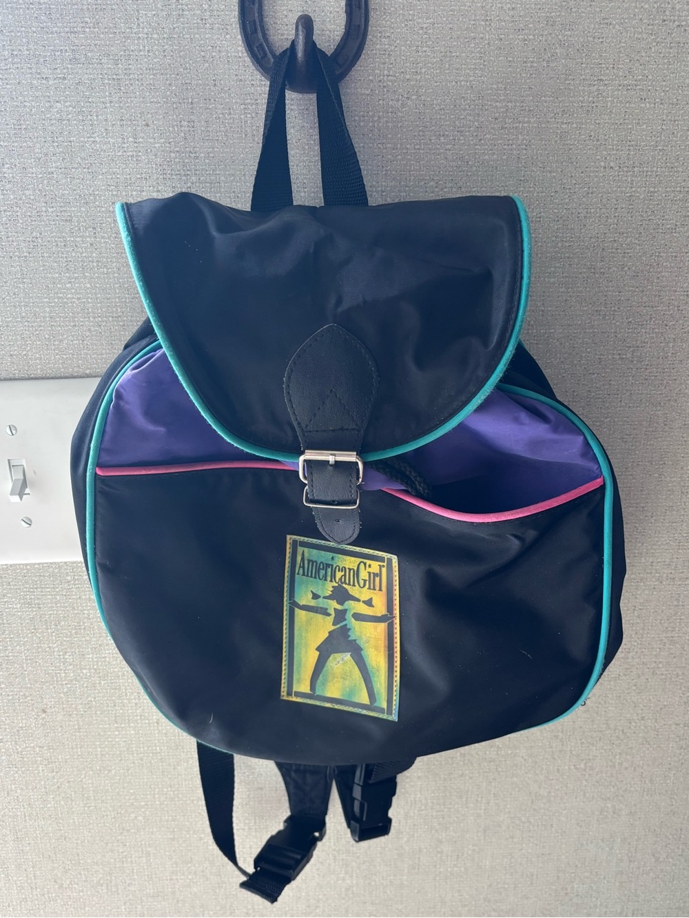 American Girl Black Backpack with Purple and Teal Accents